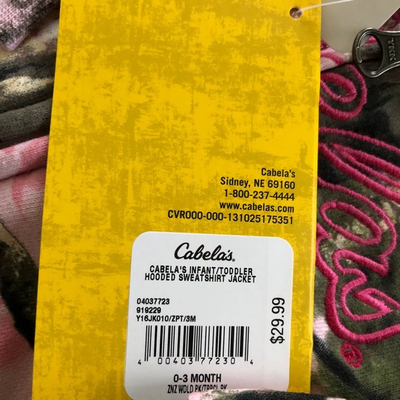 Cabelas Pink Camo Hoodie 0-3 Month - Picture 3 of 5